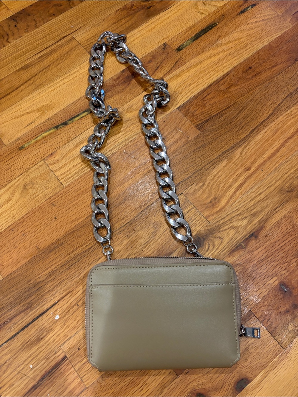 Tan Anthropologie Crossbody Bag with Chunky Chain Strap